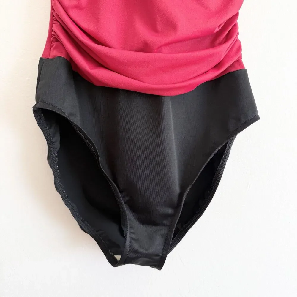 Miraclesuit Halter Top Tummy Control One Piece Swim in Black and Red Size 14